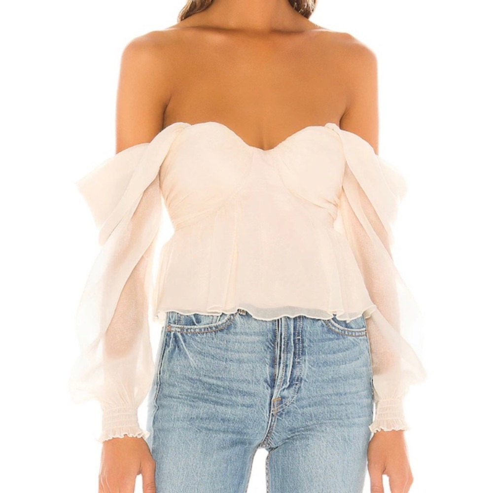 House of Harlow 1960 Off-Shoulder Cream Peplum Blouse
